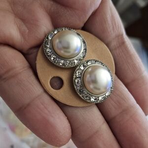 Elegant Silver and Faux Pearl Stud Earrings